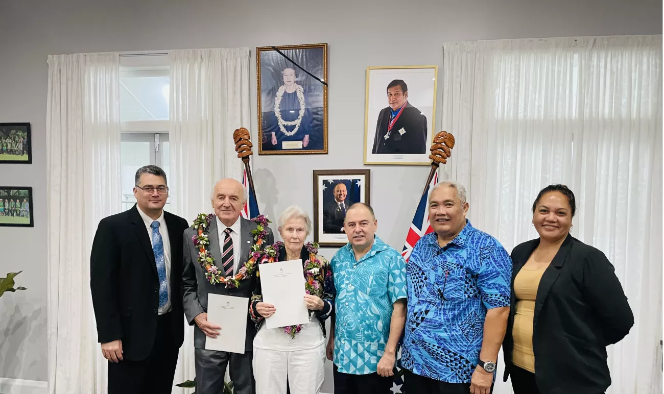 Prime Minister Honorable Mark Brown with Honorary PR recipients Sir Hugh and Lady Joy Williams