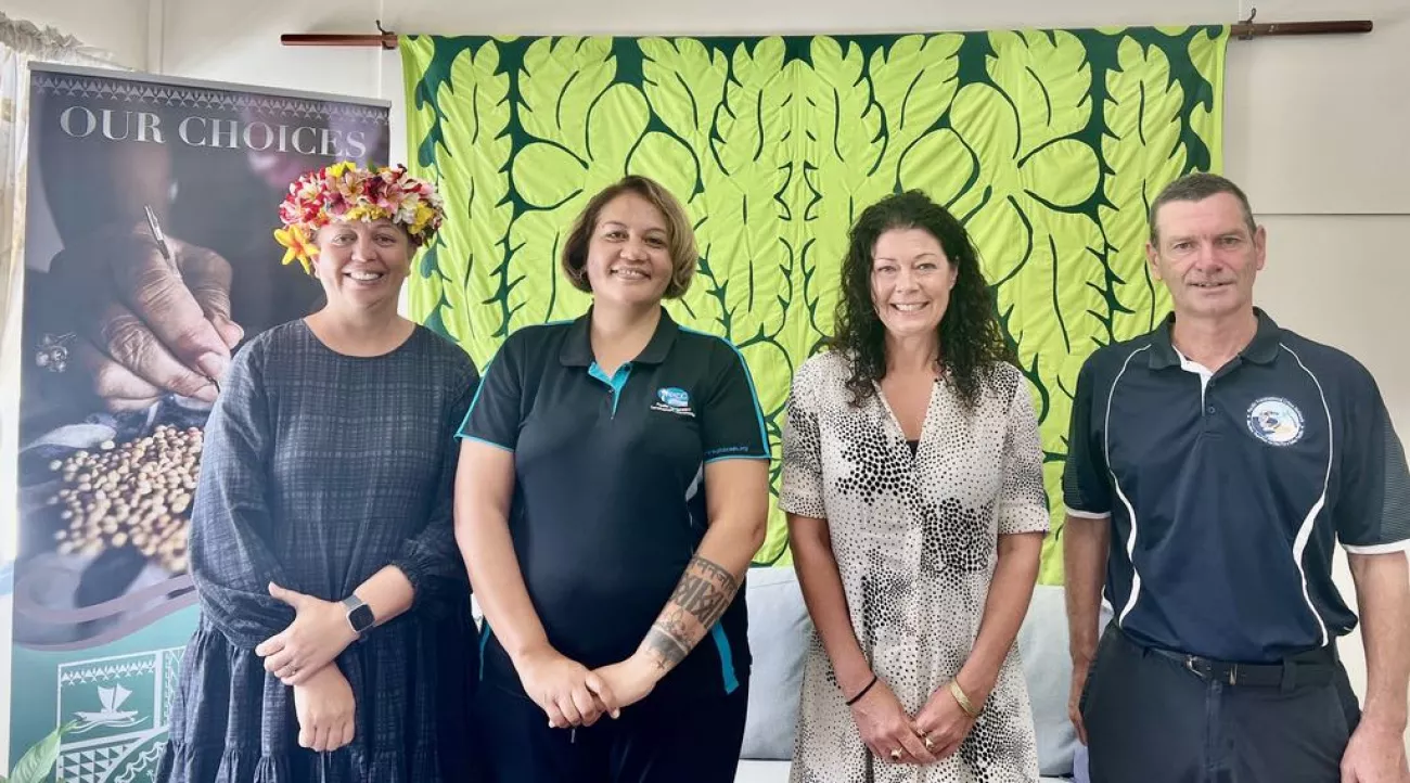 Left:  Secretary of Foreign Affairs and Immigration- Ms Tepaeru Herrmann, Principal Immigration Officer- Chere Arthur, Programme Manager Pacific Security- Rebecca White and Programme Manager Pacific Immigration Capacity Building Pacific Security -Kevin Kneebone