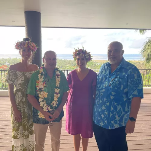 L-R: MFAI Director International Affairs and Trade Mackenzi Wichman; Prime Minister the Hon. Mark Brown; High Commissioner Phoebe Smith and Cook Islands Assistant Minister Foreign Affairs the Hon. Tingika Elikana