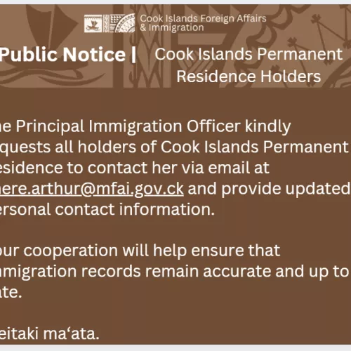 PUBLIC NOTICE - Cook Islands Permanent Residence Holders