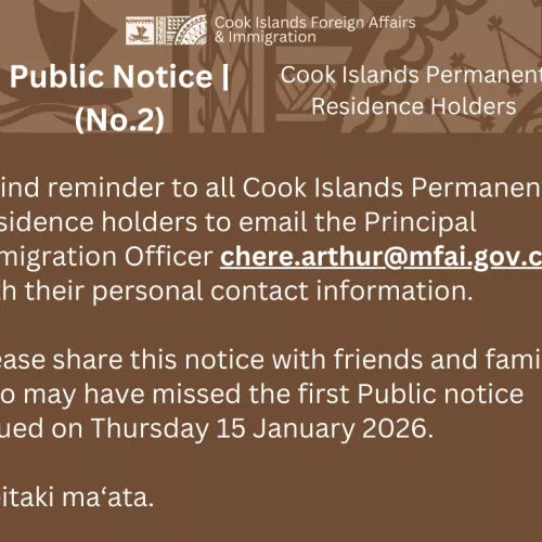 PUBLIC NOTICE (NO. 2) Cook Islands Permanent Residence Holders